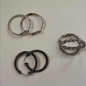 Elegant Silver and Black Hoop Earrings Set